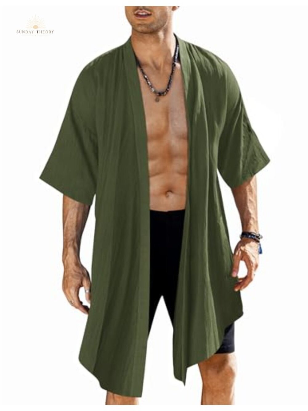 Men's Long Shawl Collar Rayon Linen Cardigan Lightweight Kimono Robe